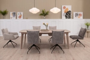 Skagen Studio Riis dining chair in Movie Desert fabric.