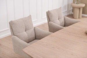 Skagen Studio Riis dining chair in Movie Desert fabric.