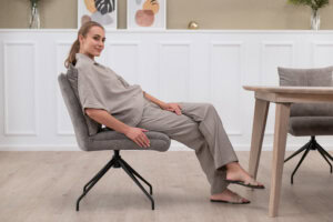 Skagen Studio Riis dining chair in Adore Clay fabric.