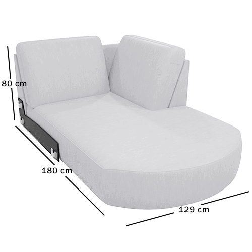 Skagen Studio Anholt — module HJRXRH, Round corner with rounded open end pouf right. 129 × 180 cm, 80 cm high. Dimensioned drawing.