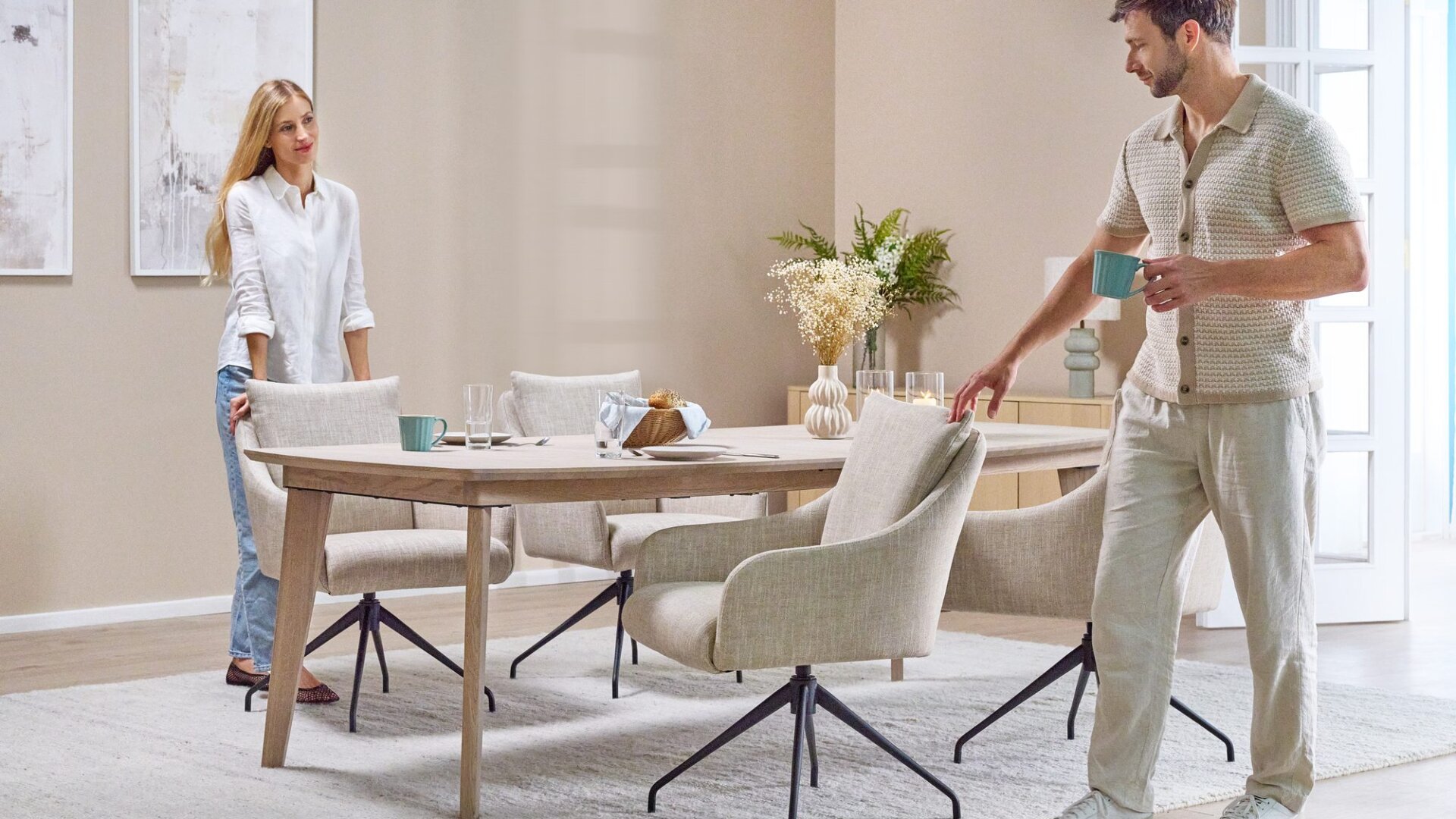 Skagen Studio Rold Armchair in Antwerp Beige fabric.