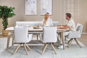 Skagen Studio Riis Armchair in Queen Sand fabric.