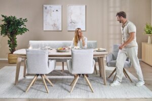 Skagen Studio Riis Armchair in Queen Sand fabric.
