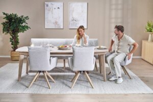 Skagen Studio Riis Armchair in Queen Sand fabric.